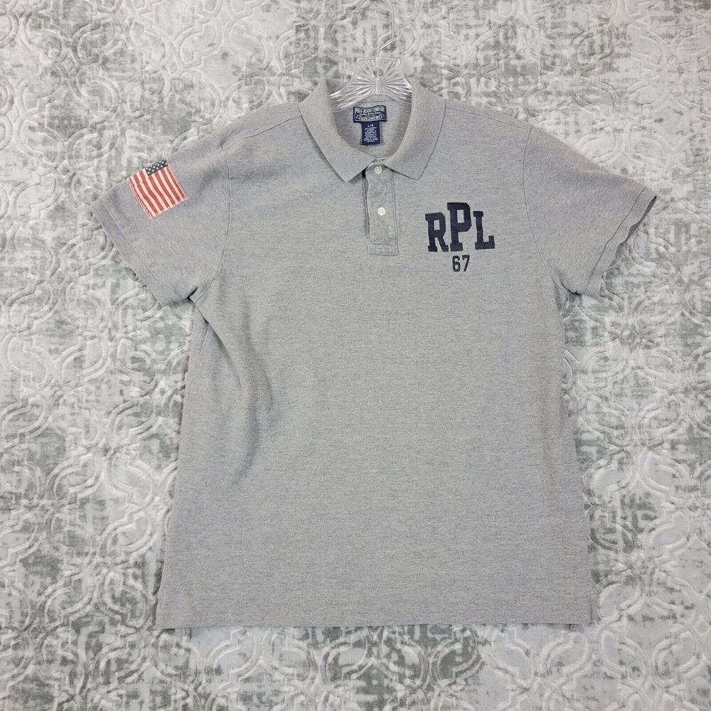 Polo Ralph Lauren Shirt Mens Large Gray Jeans Company RPL 67 Flag Sleeve
